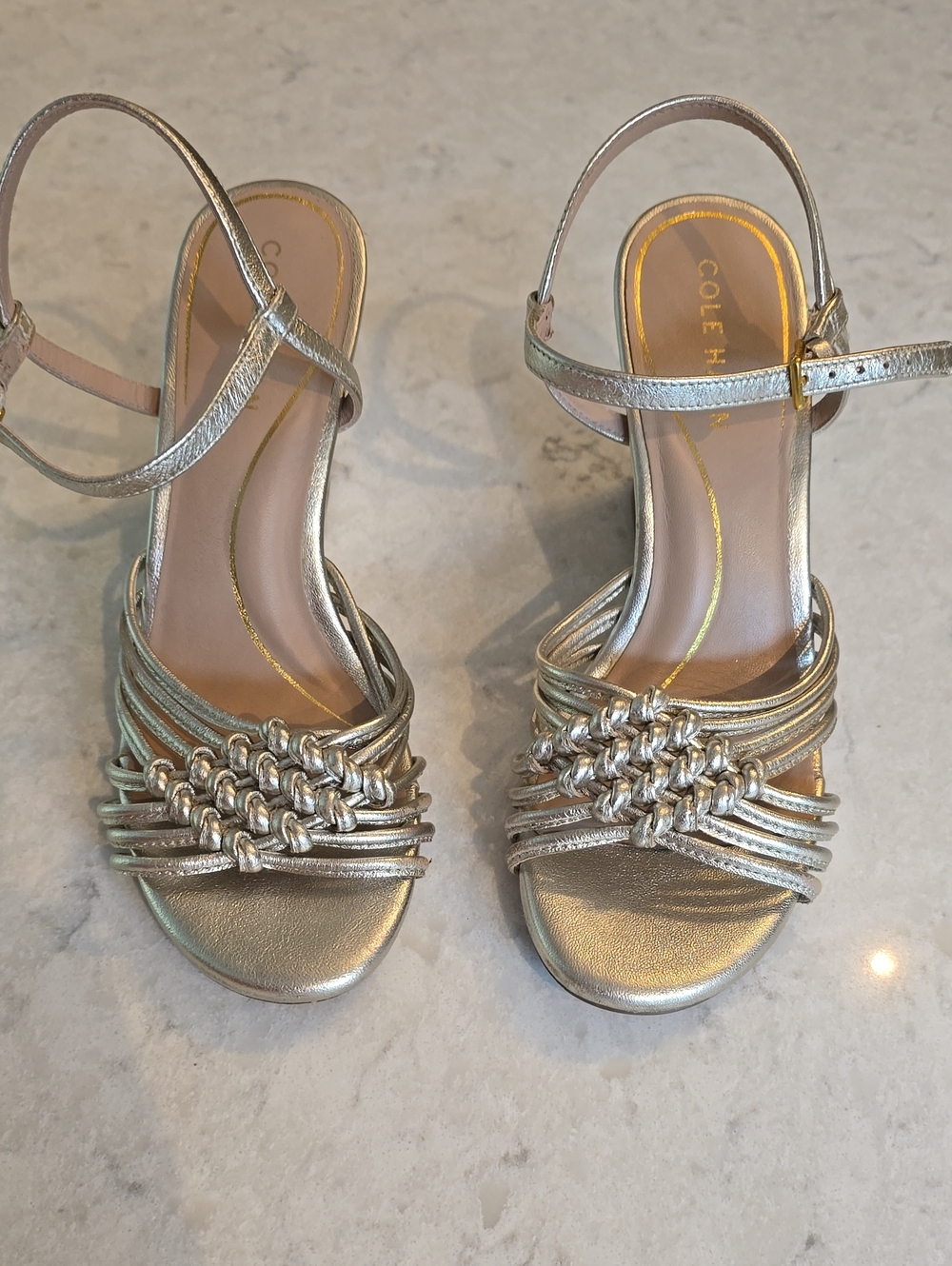 Cole Haan Metallic Silver Braided Strappy Heels